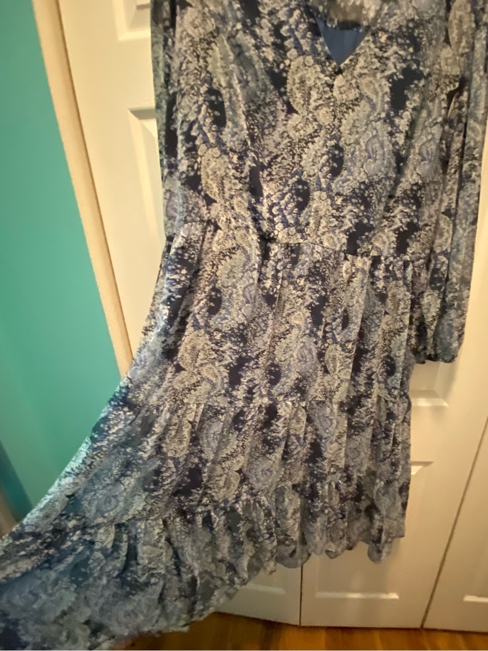 Joie Blue & White Flowy Boho-Chic/Peasant Style/Paisley Pattern Maxi Dress XXL - Picture 15 of 16